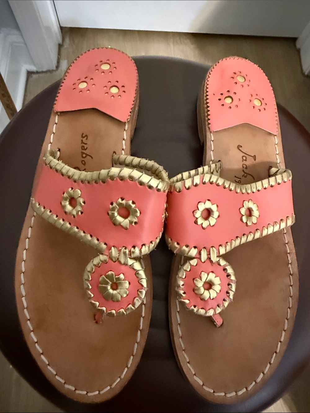 Jack Rogers Coral Gold Leather Sandals size 8M